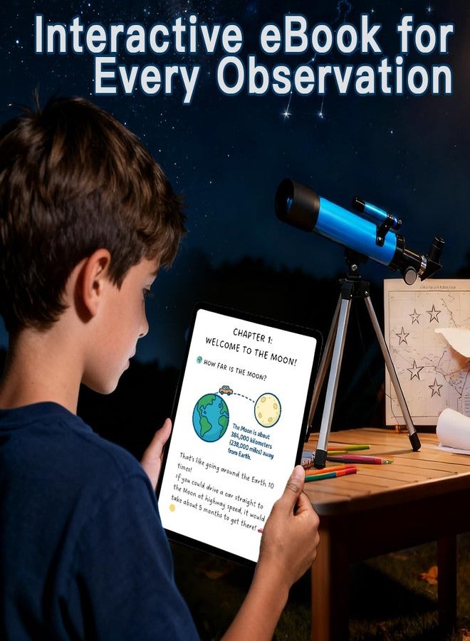 Luzsco Telescope for Kids 50mm 100x Magnification Beginner Telescopio with Tripod, 2 Eyepieces & Finder Scope, STEM Educational Gift for Boys & Girls Ages 6-12, Portable Kids Telescope for Astronomy - Image 5